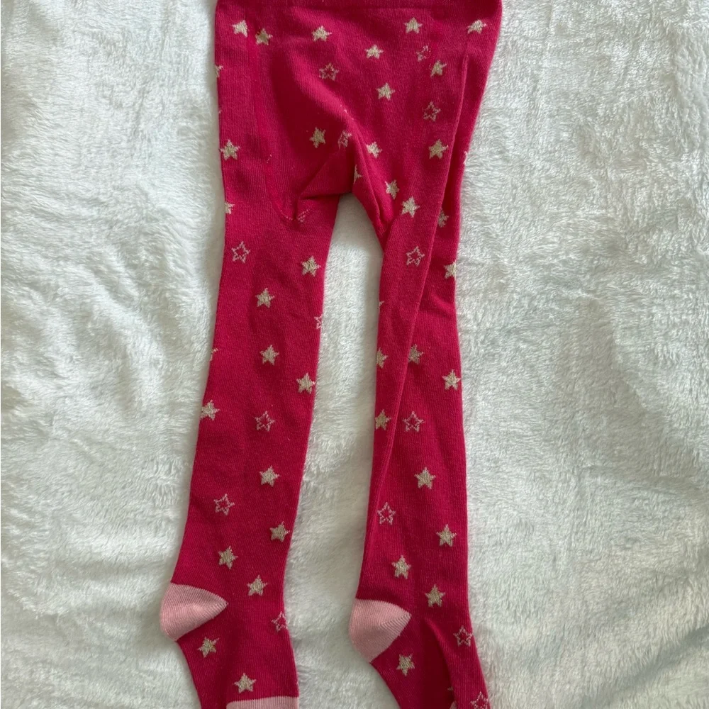 MUD PIE Dark Pink Gold Stars Baby Girl Tights 9-12 months